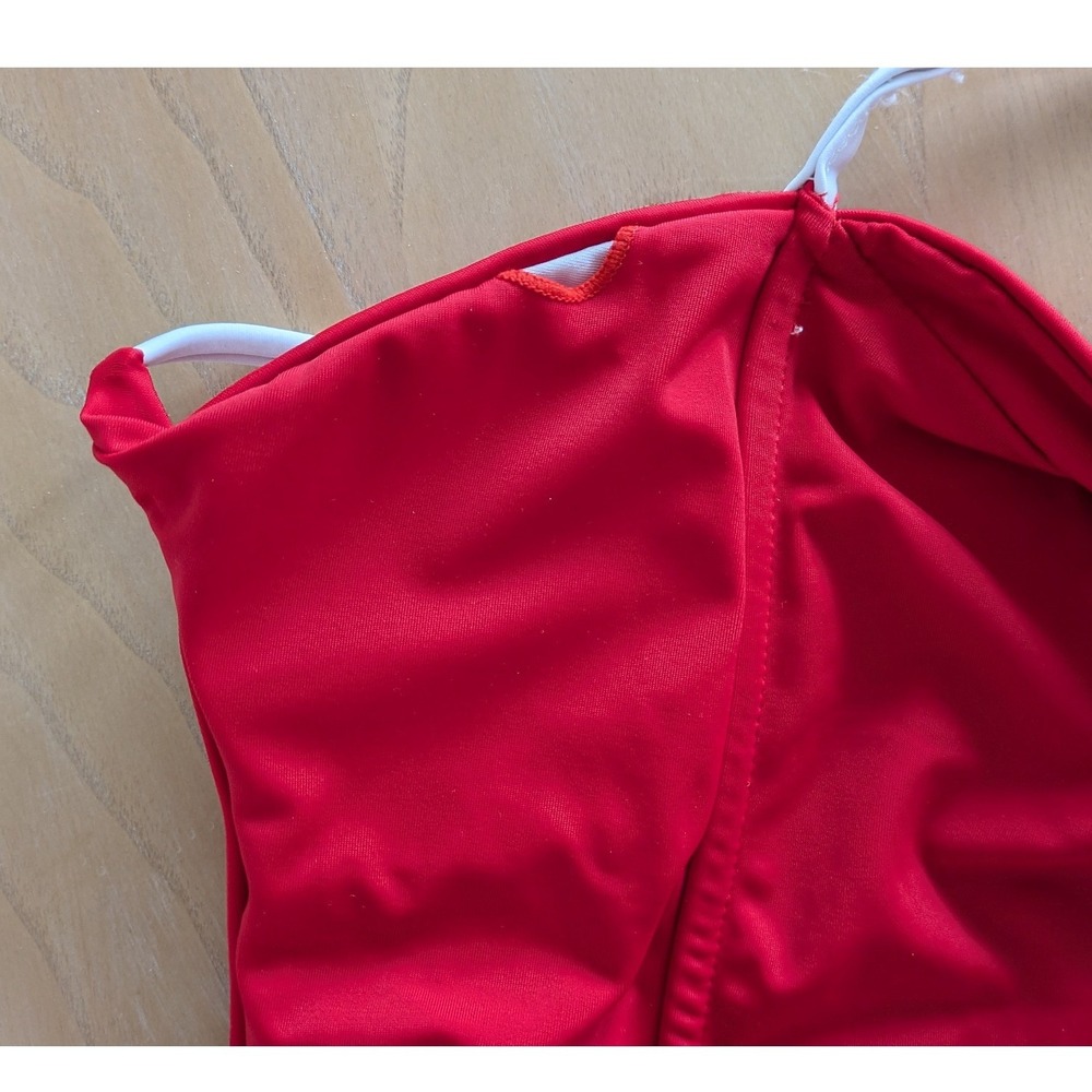 Unbranded Red White Trim One Piece Swimsuit Women Size M High Cut Strappy Back - Picture 4 of 8